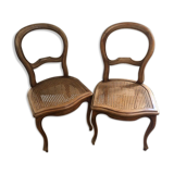 Set of 2 Louis Philippe chairs wood and cannage