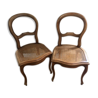 Set of 2 Louis Philippe chairs wood and cannage