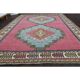 1970s vintage Turkish hand-knotted wool cotton pink area rug 128x208