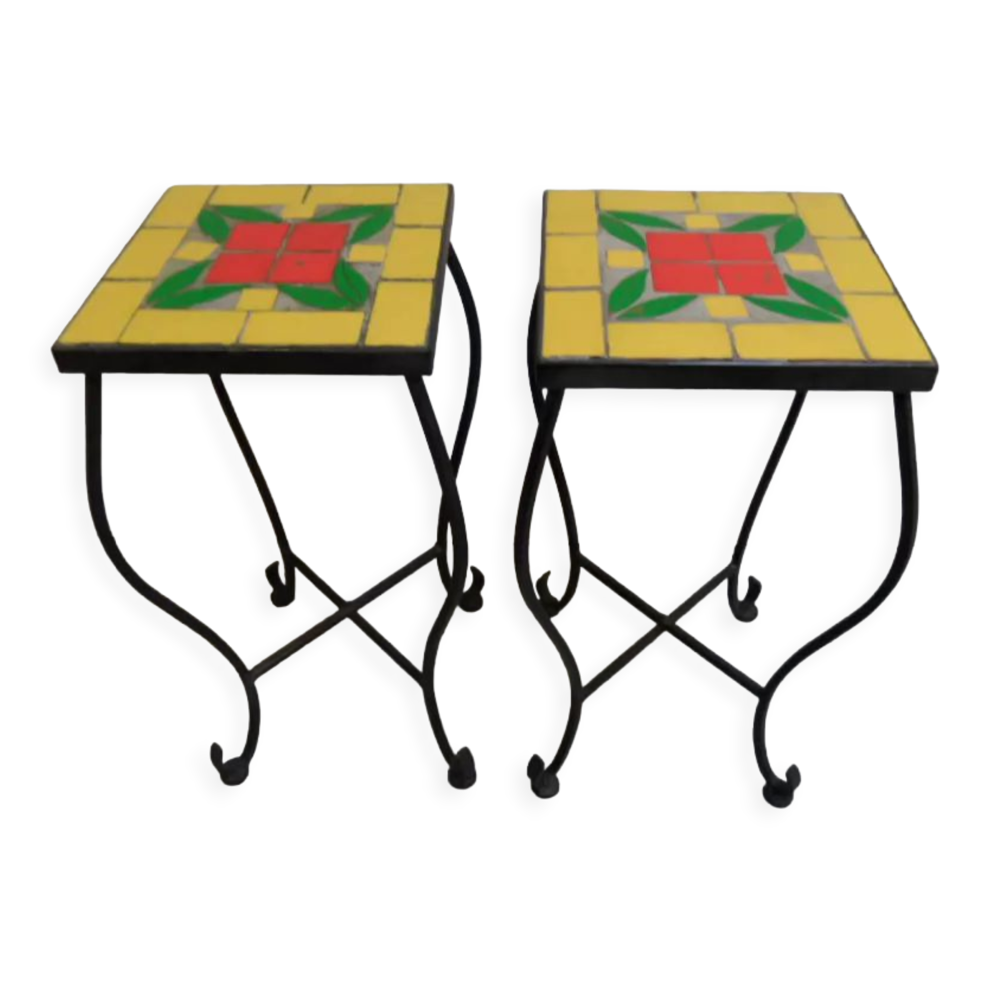 Ensemble vintage de 2 tables d’appoint avec carrelage années 1960