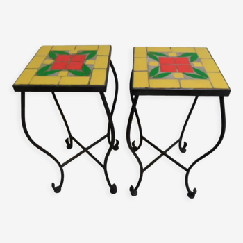 Ensemble vintage de 2 tables d’appoint avec carrelage années 1960