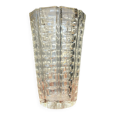 Art Deco geometric pattern molded glass vase from the 1940s