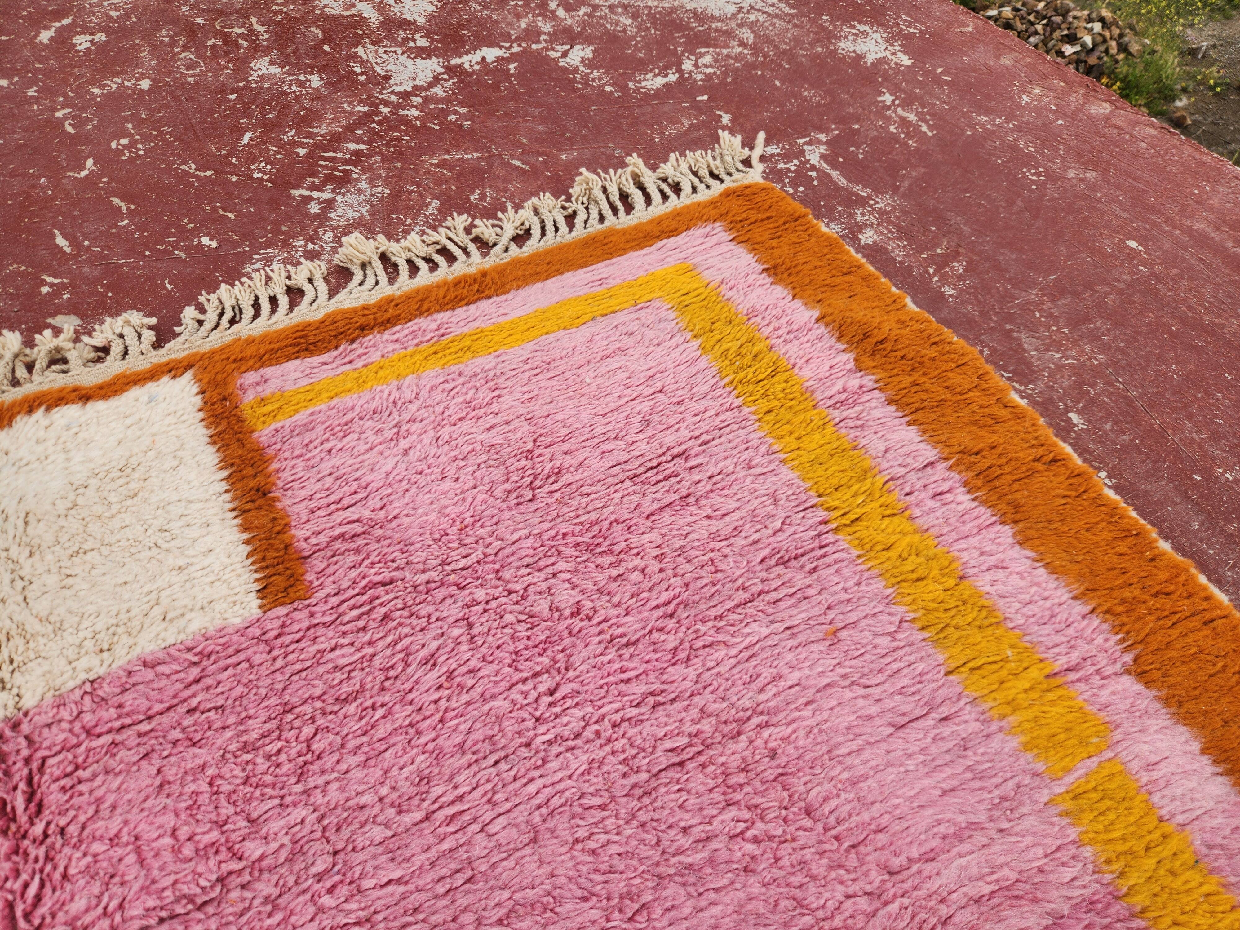 Large pink Berber rug 290x210 cm thick Handmade – Bohemian chic style