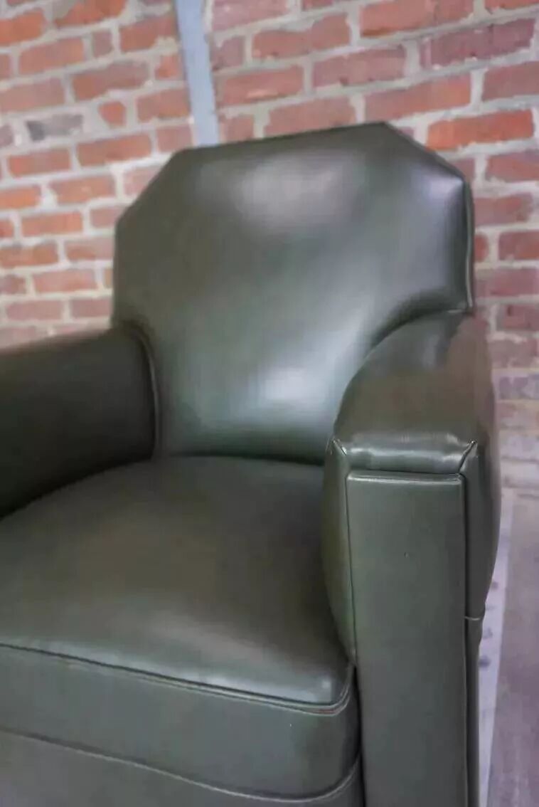 Art Deco club armchair in skai and wood