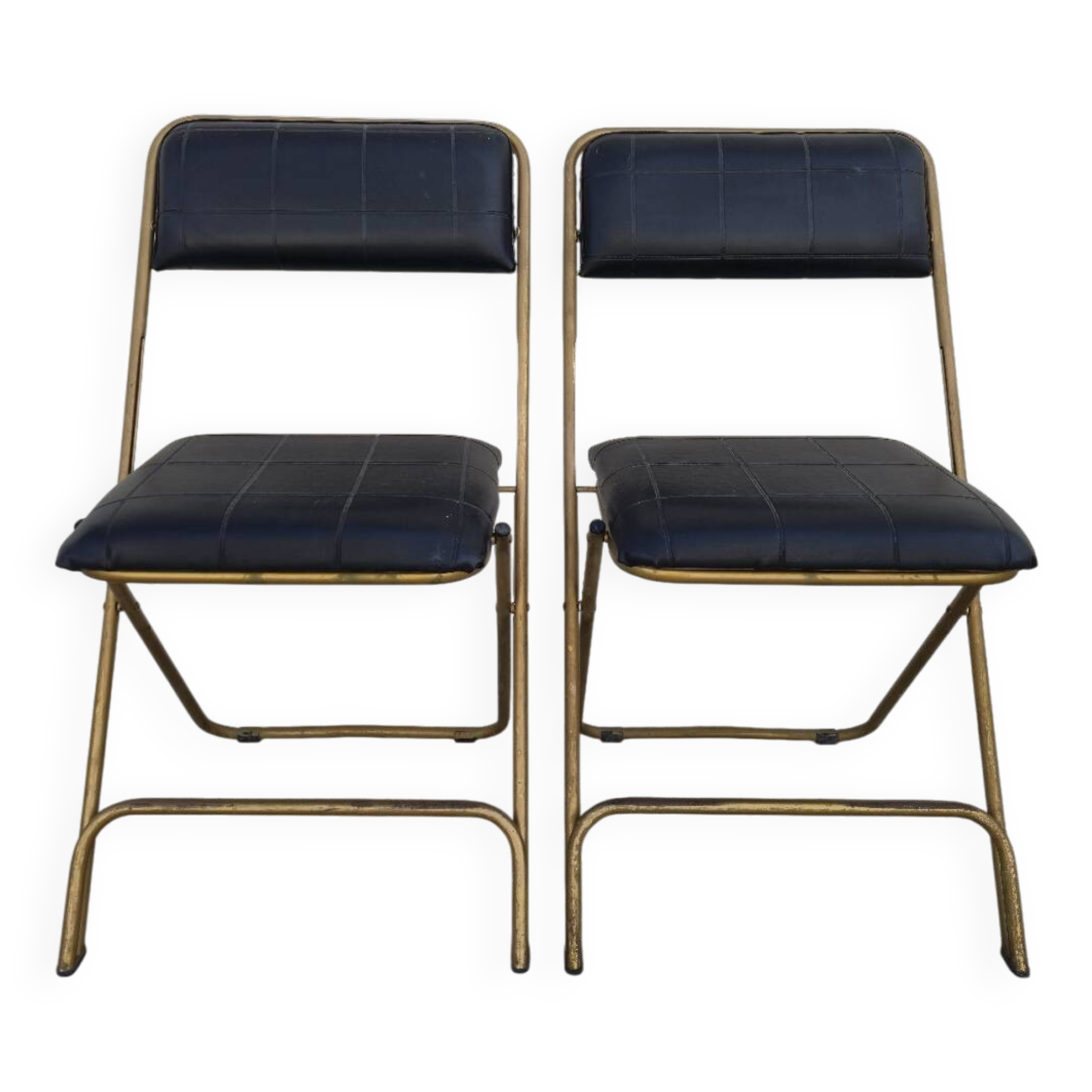 Pair of vintage 1950s Lafuma black folding chairs