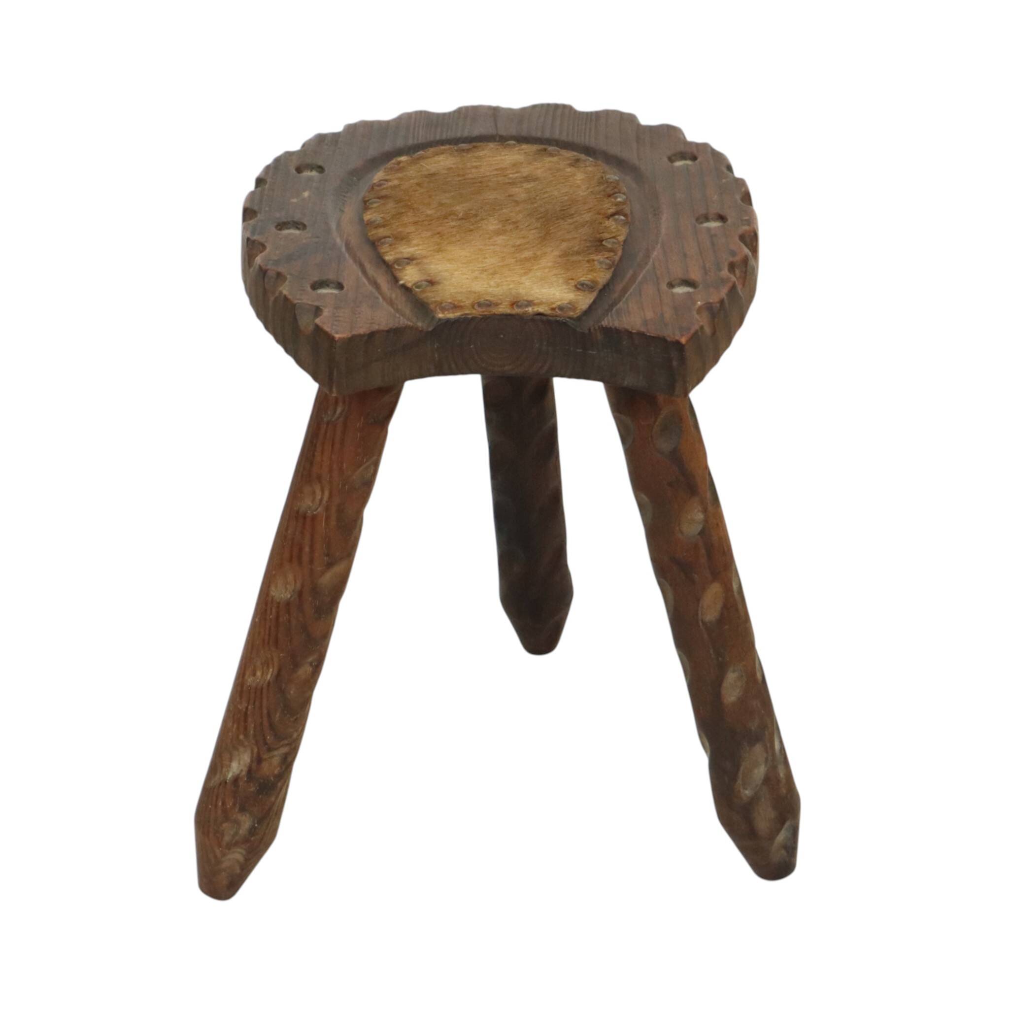 Spanish Milk Stool Brutalist Tripod Stool Solid Wood