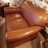 Art deco 2-seater sofa in light brown leather