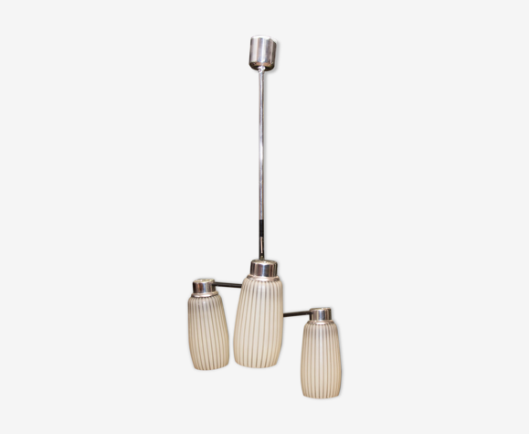 Lampe suspendue chromée du milieu du siècle par Drupol, Tchécoslovaquie années 1960