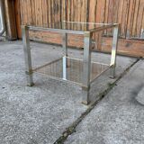 Table basse vintage en laiton et chrome par Pierre Vandel, Paris, années 1970