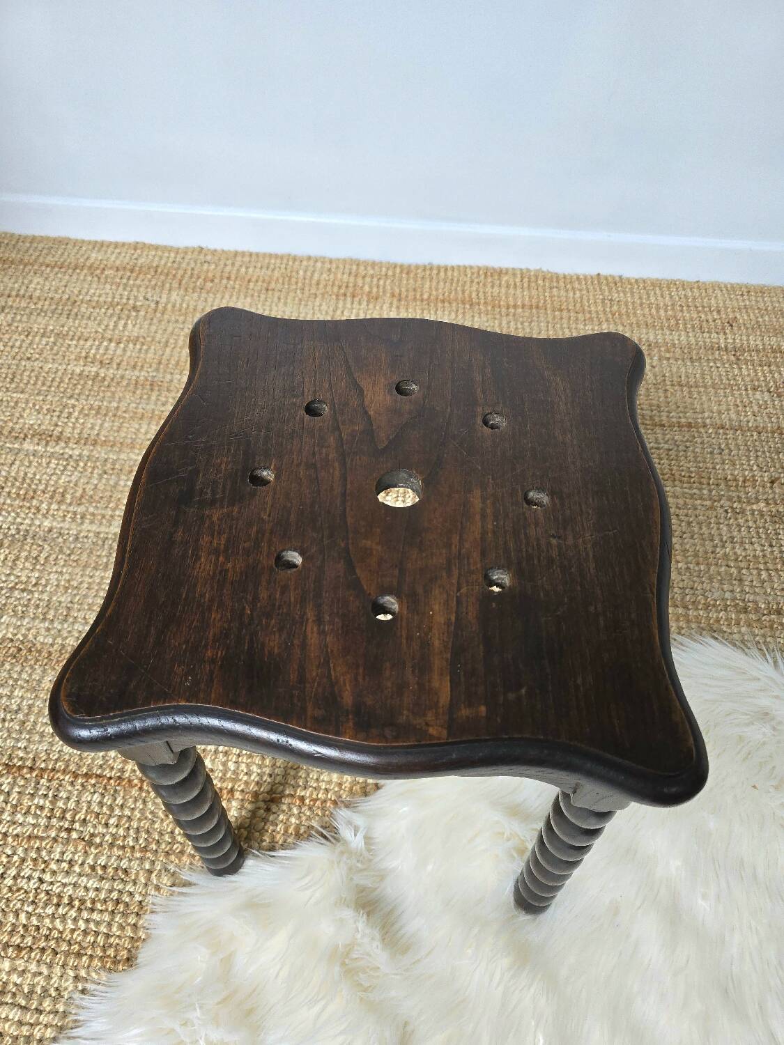 Antique turned wood stool