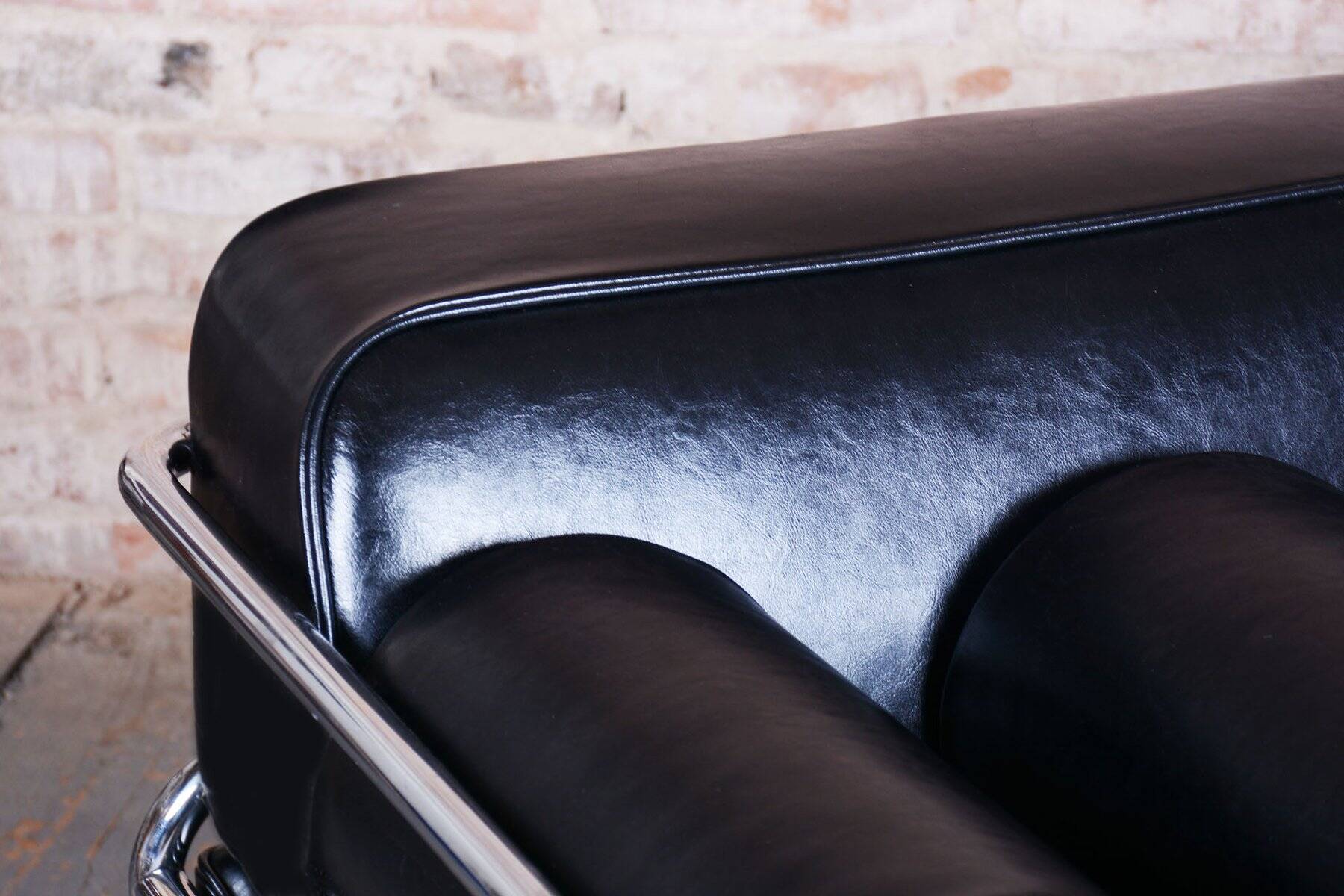 Sofa Bauhaus en acier chromé et cuir, tchèque, années 1930