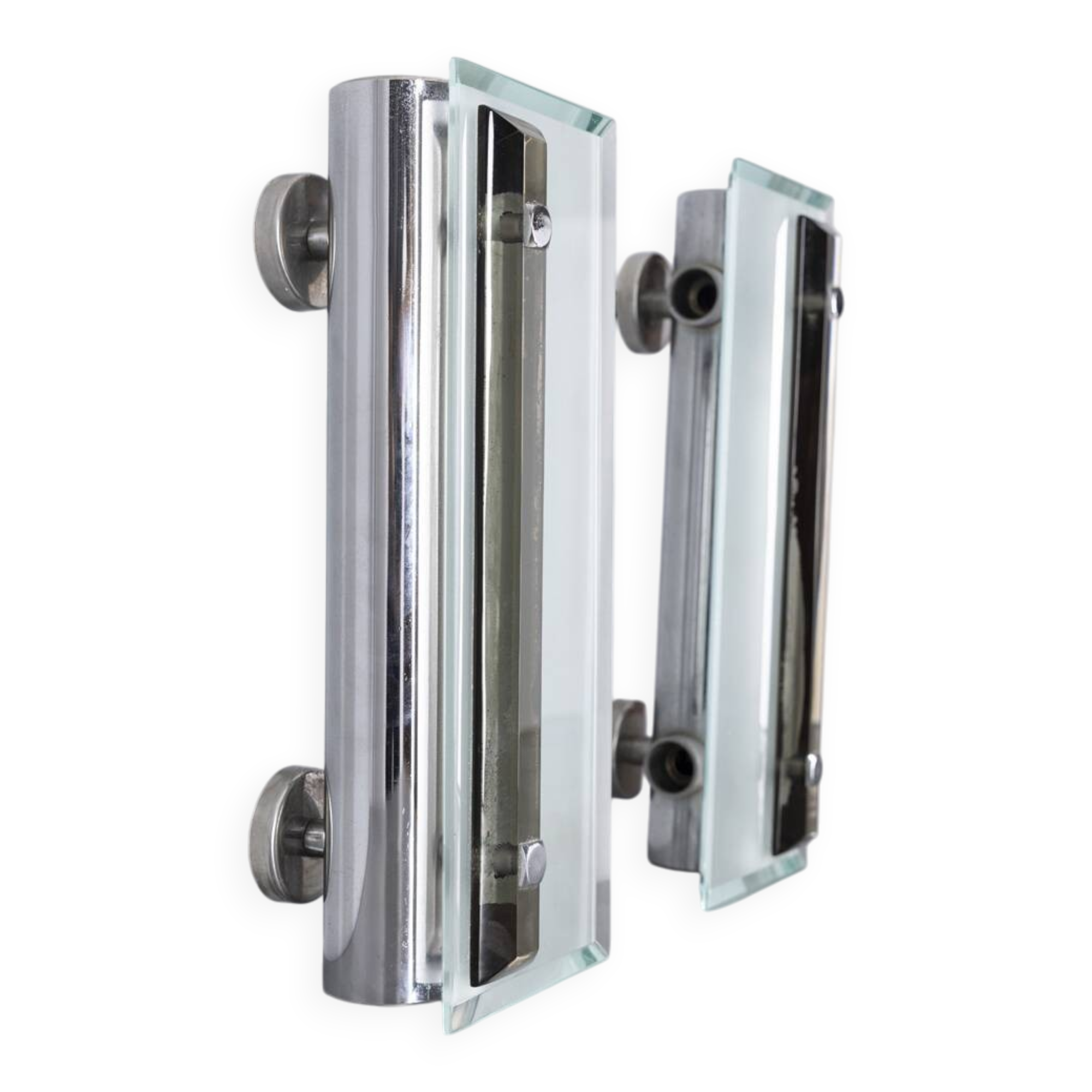 Pair of vintage 1960s metal and glass wall lamps, Italian design