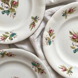 4 polychrome ironstone dessert plates with flowers, KG Lunéville