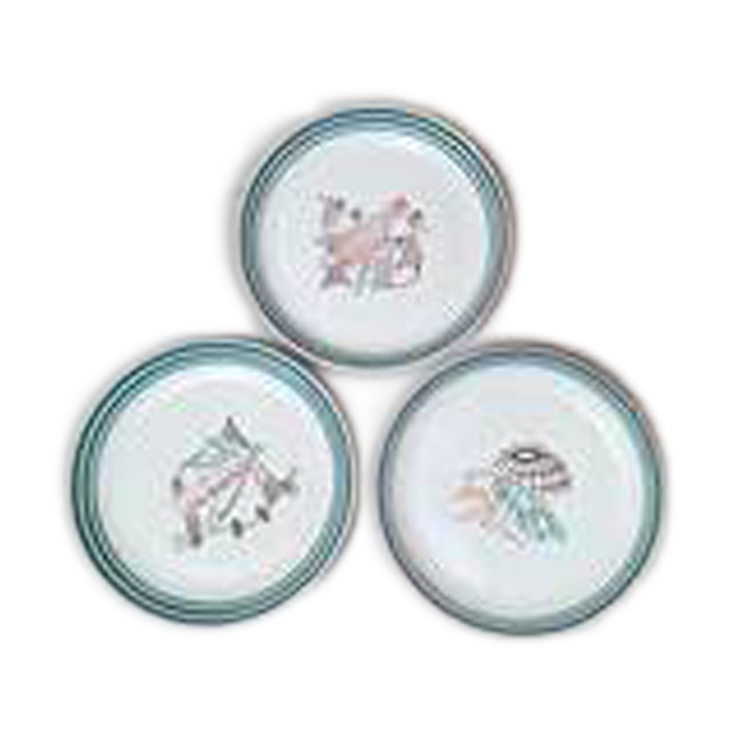 Set of 3 Earthenware Plates by Jean Lachaud HB Quimper Fishing Service