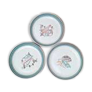 Set of 3 Earthenware Plates by Jean Lachaud HB Quimper Fishing Service