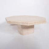 Table basse vintage octogonale en travertin 1970