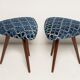 Set of two Scarabeo triangle stools in blue Dedar velvet, mid-century, Europe, 1960s.