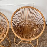 Pair of rattan ball-shaped armchairs from the 50s/60s