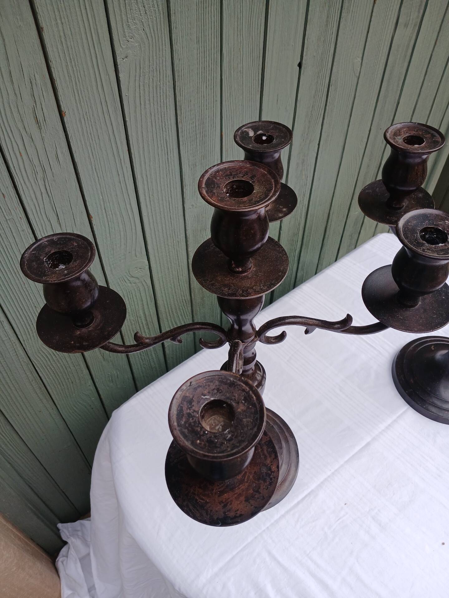 Pair of 5-light metal candlesticks