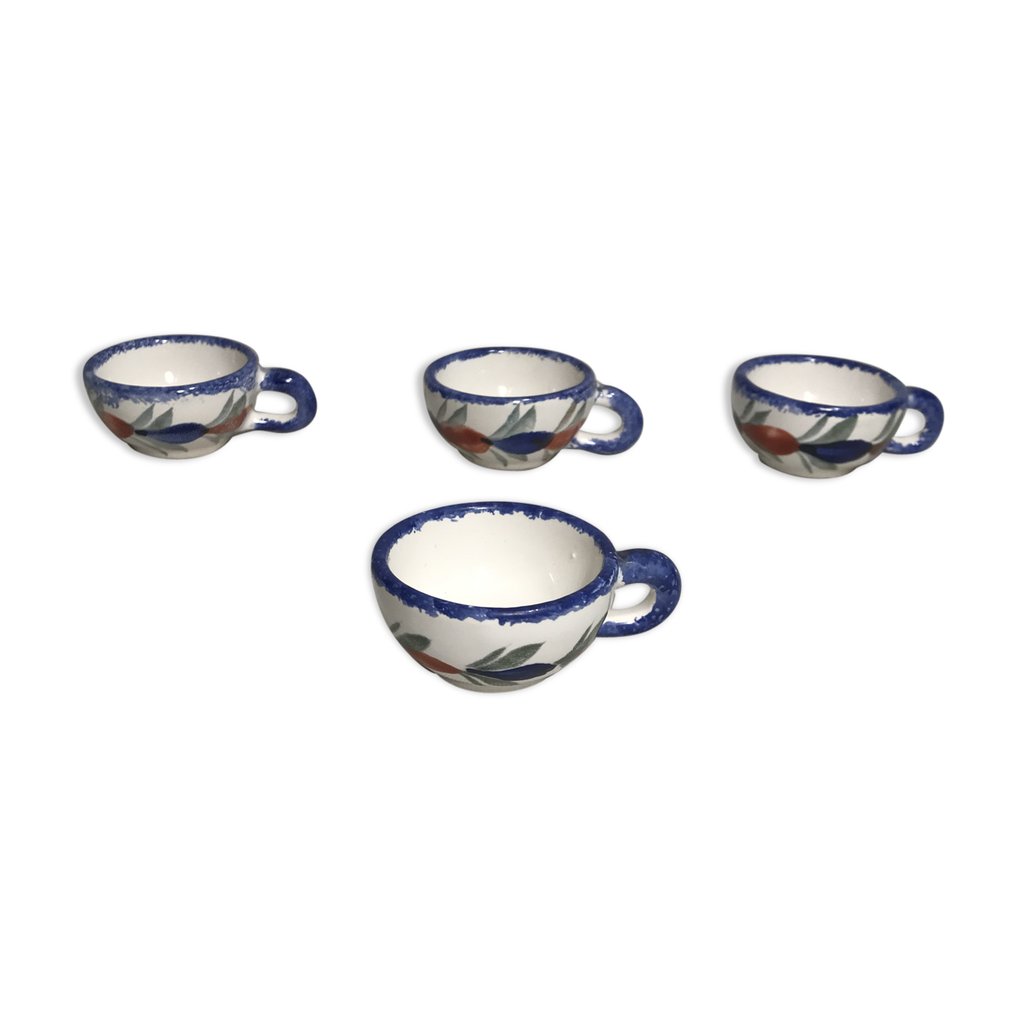 4 cups Quimper HB ceramic + drawings series painted vintage