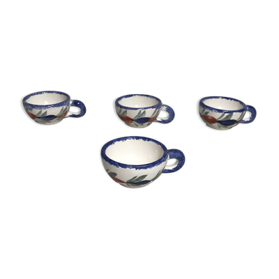 Série 4 tasses Quimper HB céramique + dessins peints vintage