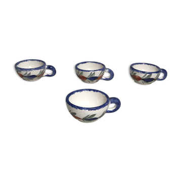 Série 4 tasses Quimper HB céramique + dessins peints vintage