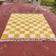 Beni Ouarain checkerboard rug 186x178 cm – Thick wool – Ochre chess pattern
