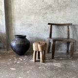 Brutalist stool in upcycled solid blond teak H:40 D:32
