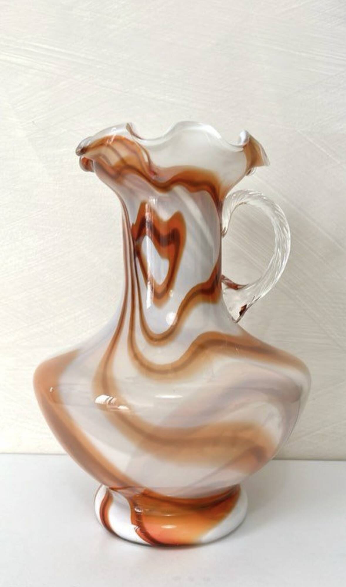 Vintage Murano glass vase, white and orange opaline from the 1970s.