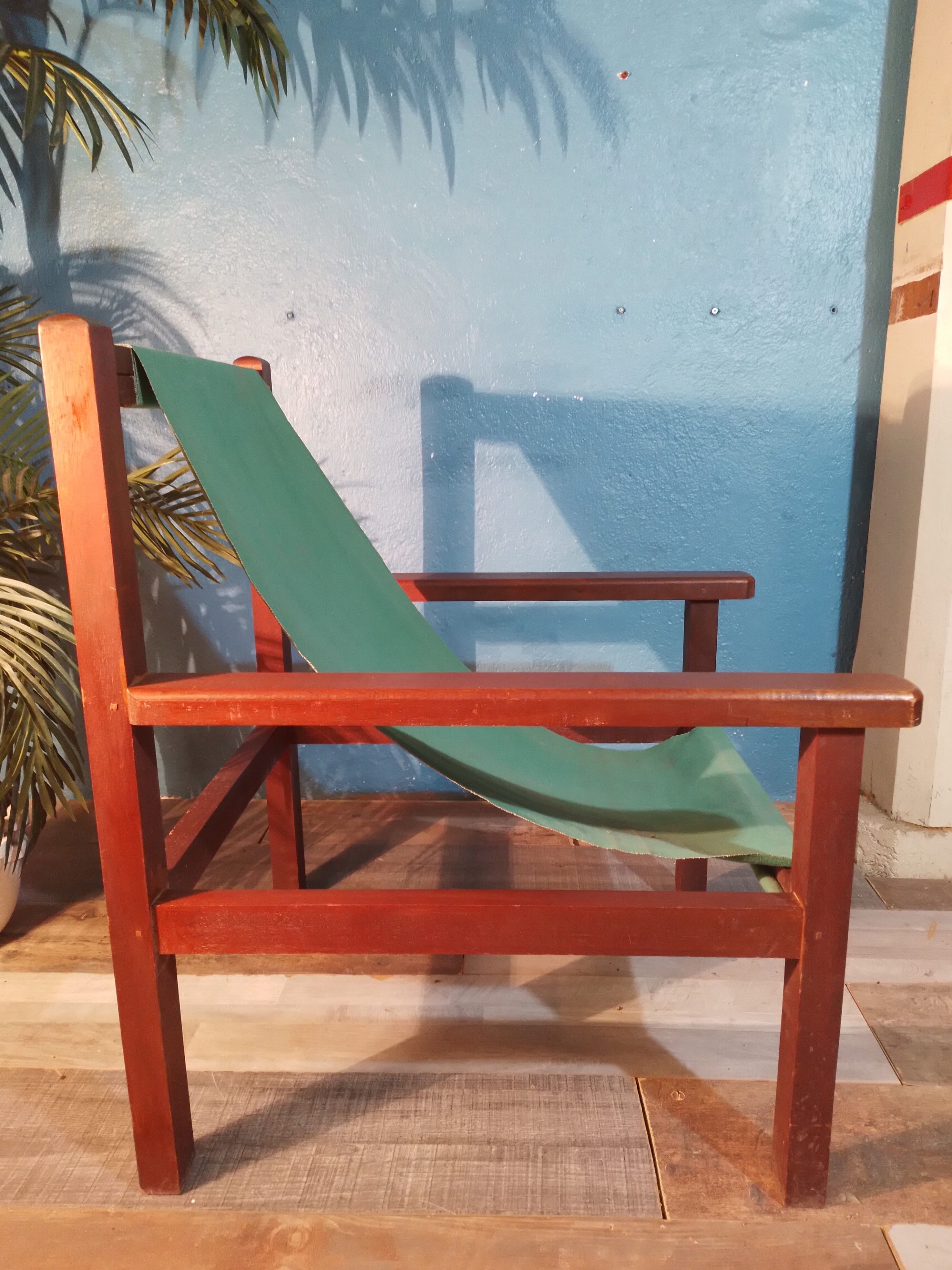 Fauteuil bois & tissu 1960s