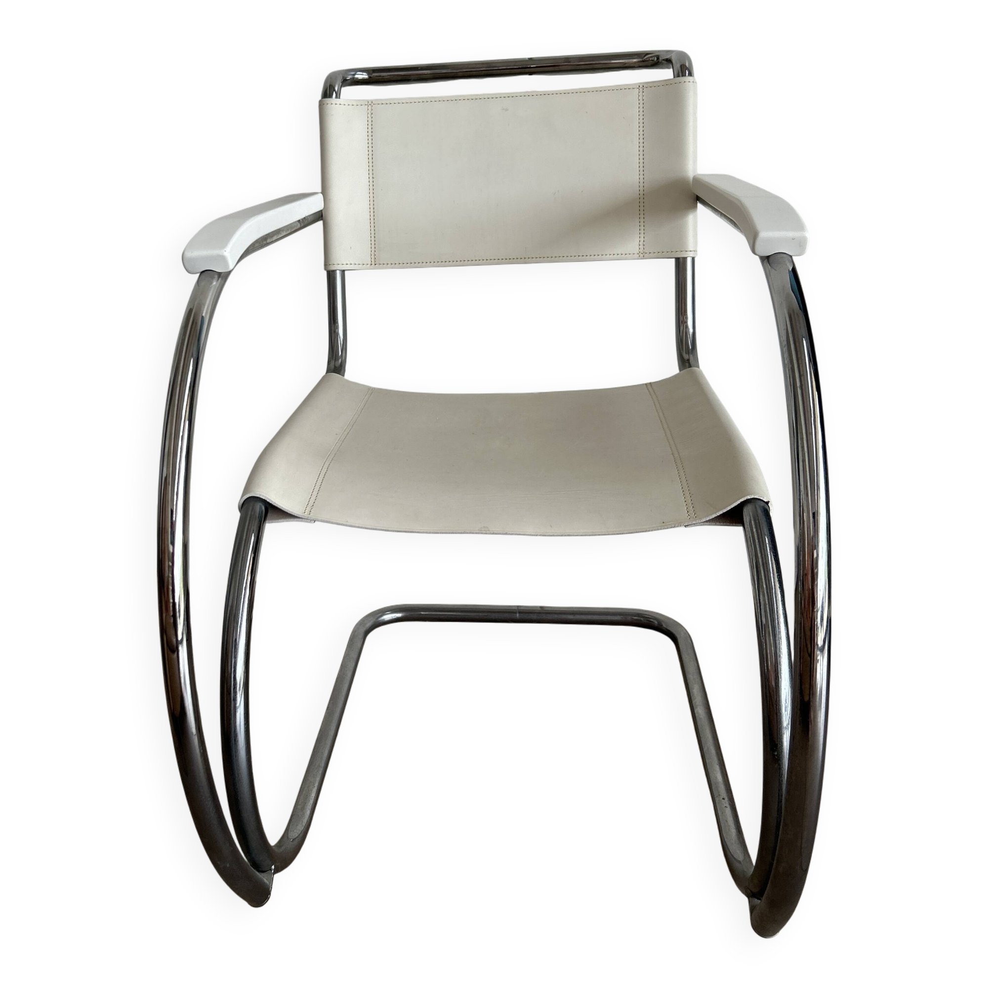 Mies van der Rohe armchair in white leather and chrome MR20 Thonet collection