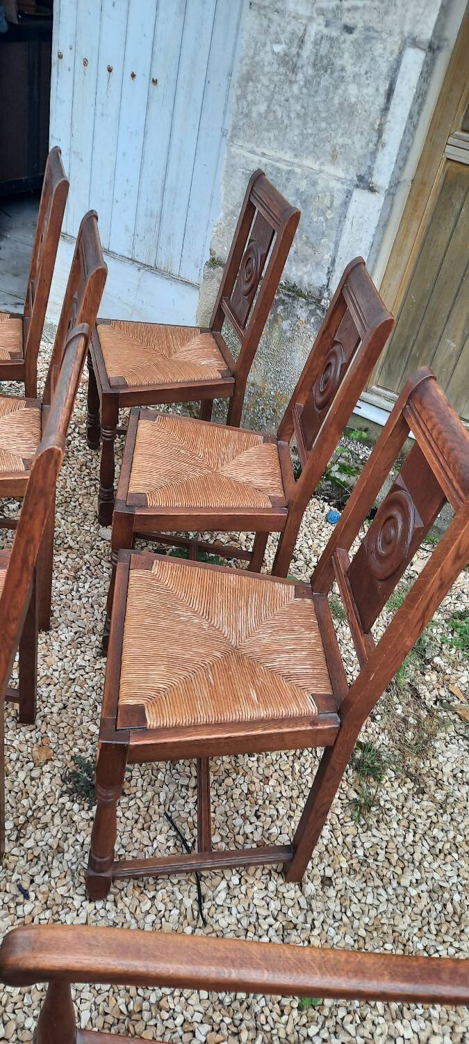 6 chairs and two brutalist armchairs