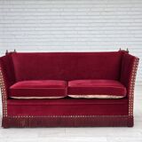 1970s, Danish "Spanish" sofa, furniture velour, ash wood legs.