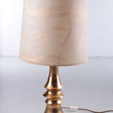 Ceramic gold table lamp with original shade, 70s