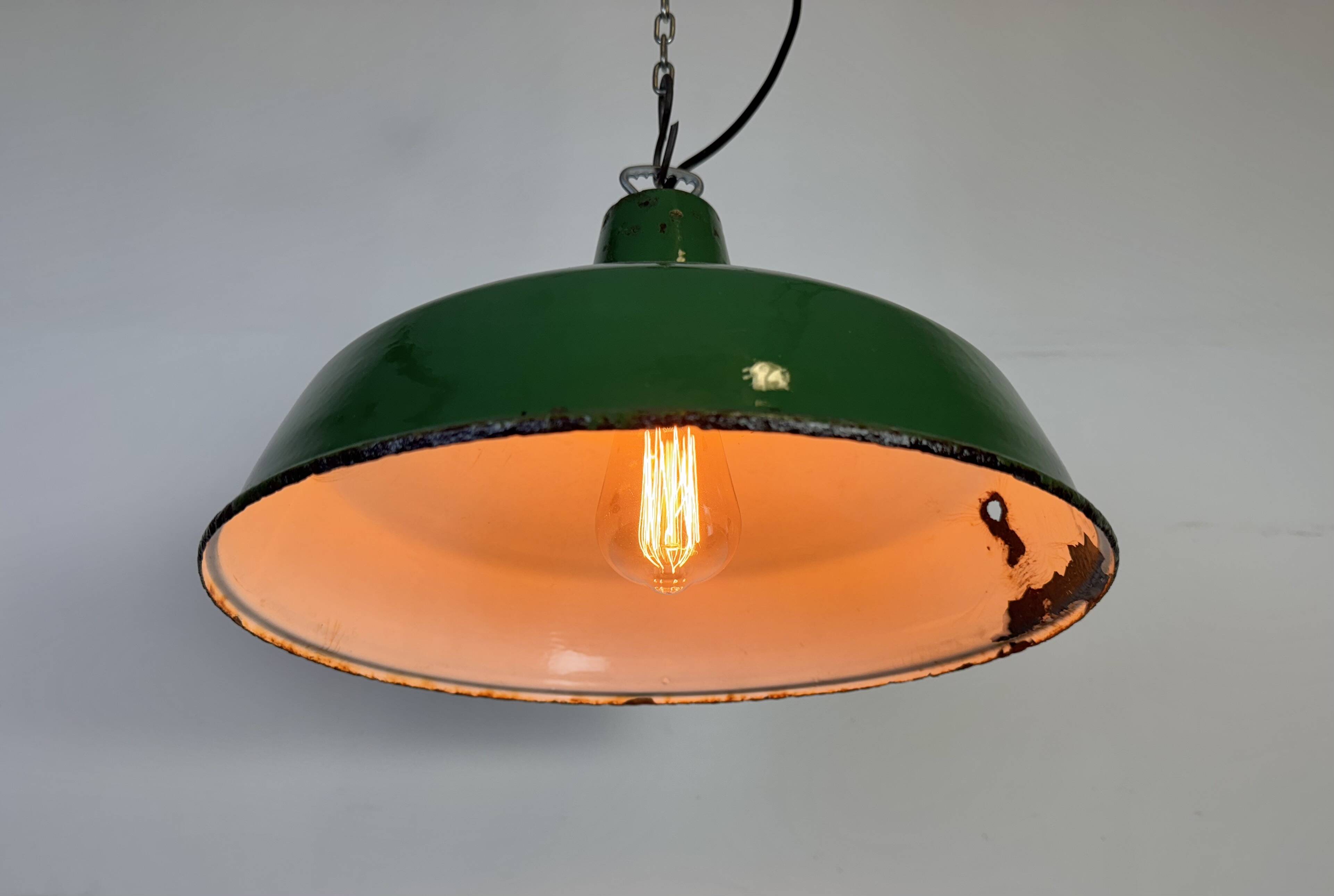 Industrial British Green Enamel Factory Pendant Lamp, 1960s
