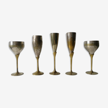 Lot of 5 glasses of metal champagne
