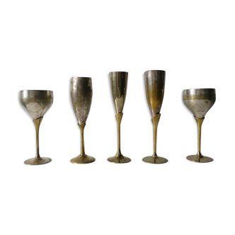 Lot of 5 glasses of metal champagne