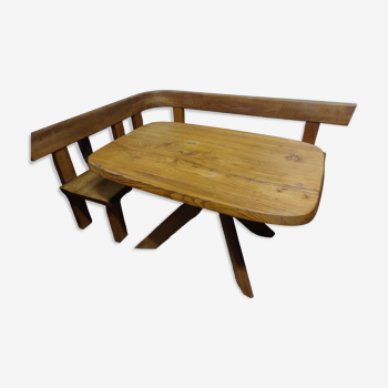 Set table, benches and chairs Pierre Chapo in solid elm