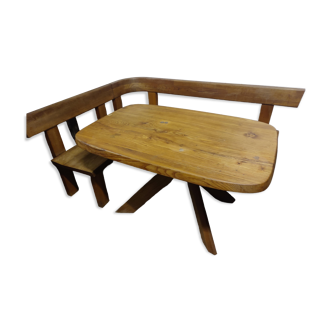 Set table, benches and chairs Pierre Chapo in solid elm