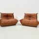 Togo lounge chairs in cognac cow leather attributed to Michel Ducaroy for Ligne Roset, set of 2