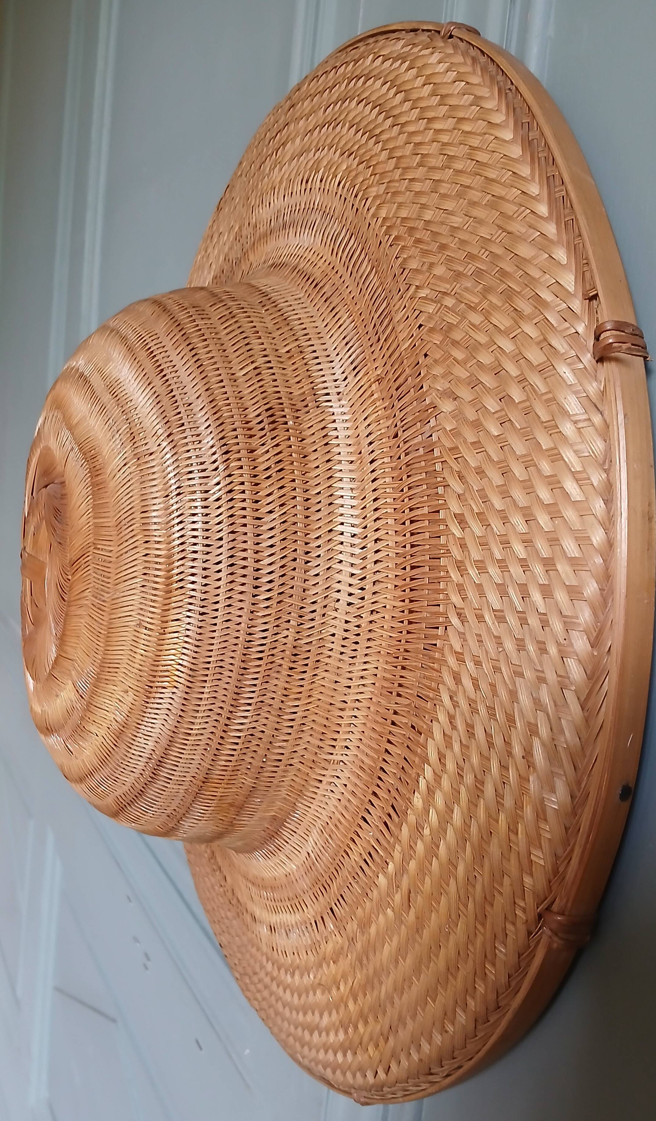 Traditional Asian/colonial woven straw hat, bamboo & caning