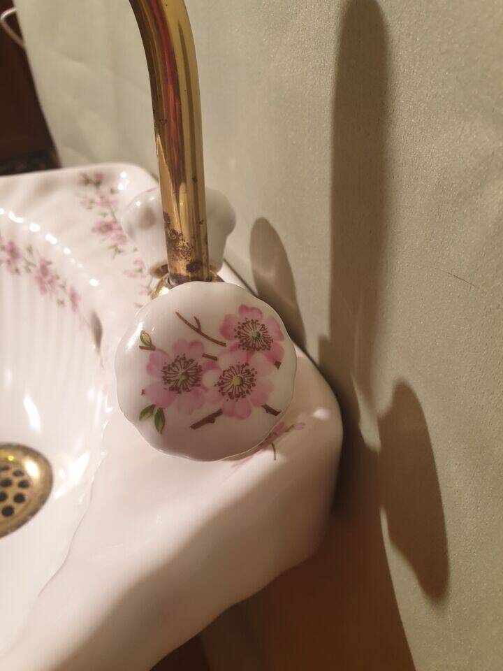Small vintage sink paris porcelain les bains decorated with peach blossoms