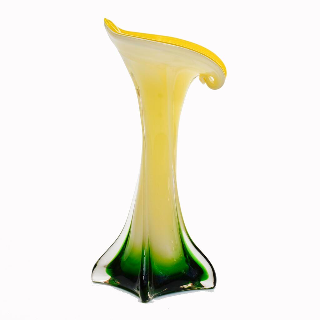 Vase soliflore form arum aroma green yellow glass Murano ⋆ Brocante Chic