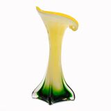 Vase soliflore forme arum arôme vert jaune verre Murano ⋆ Brocante Chic