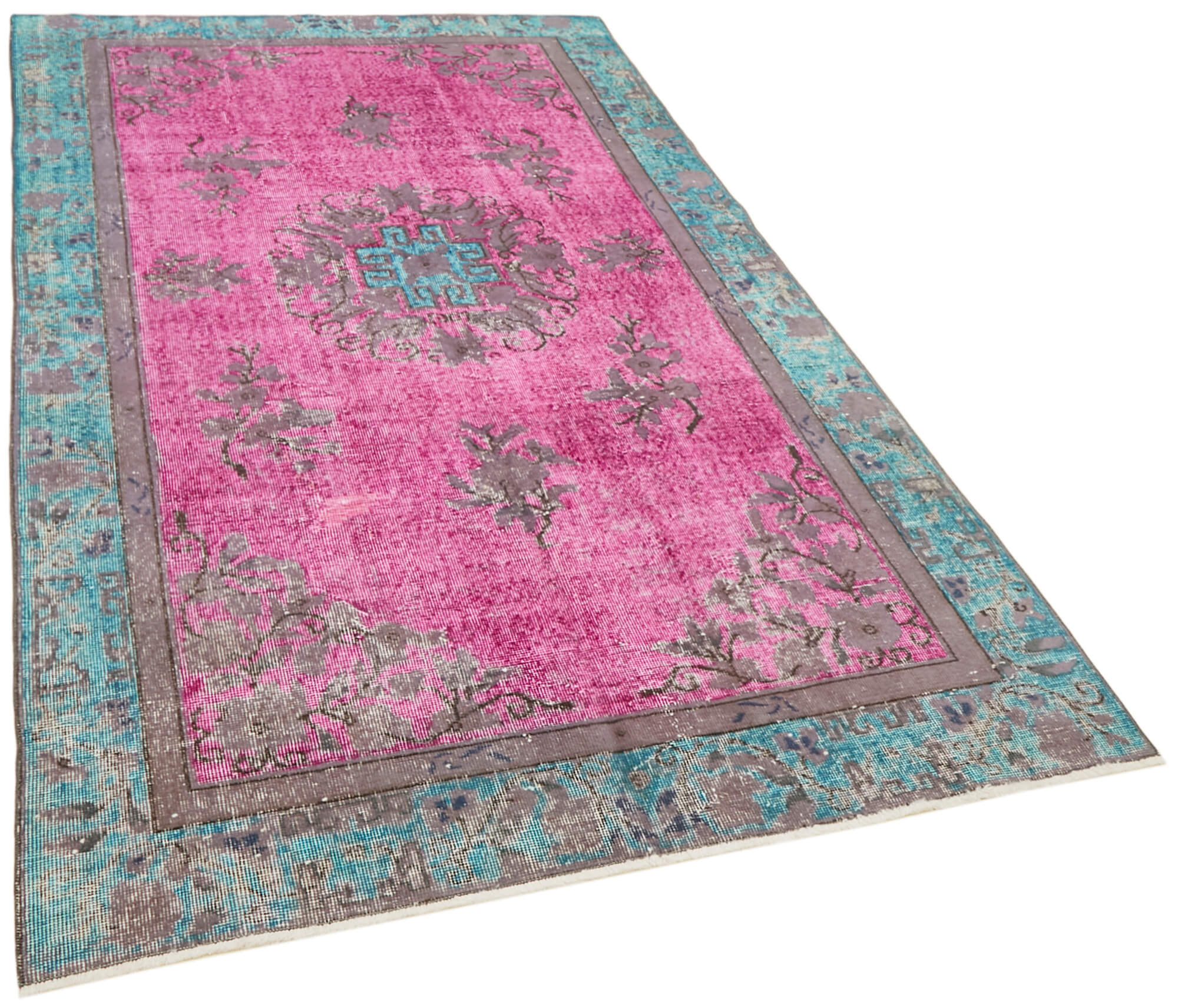 Handmade hi-low pile turkish 1980s 163 cm x 262 cm multicolor rug