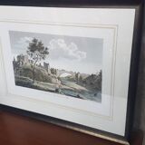 Old Color Lithograph “Pont Vieille Brioude Allier” + Black Frame #A687