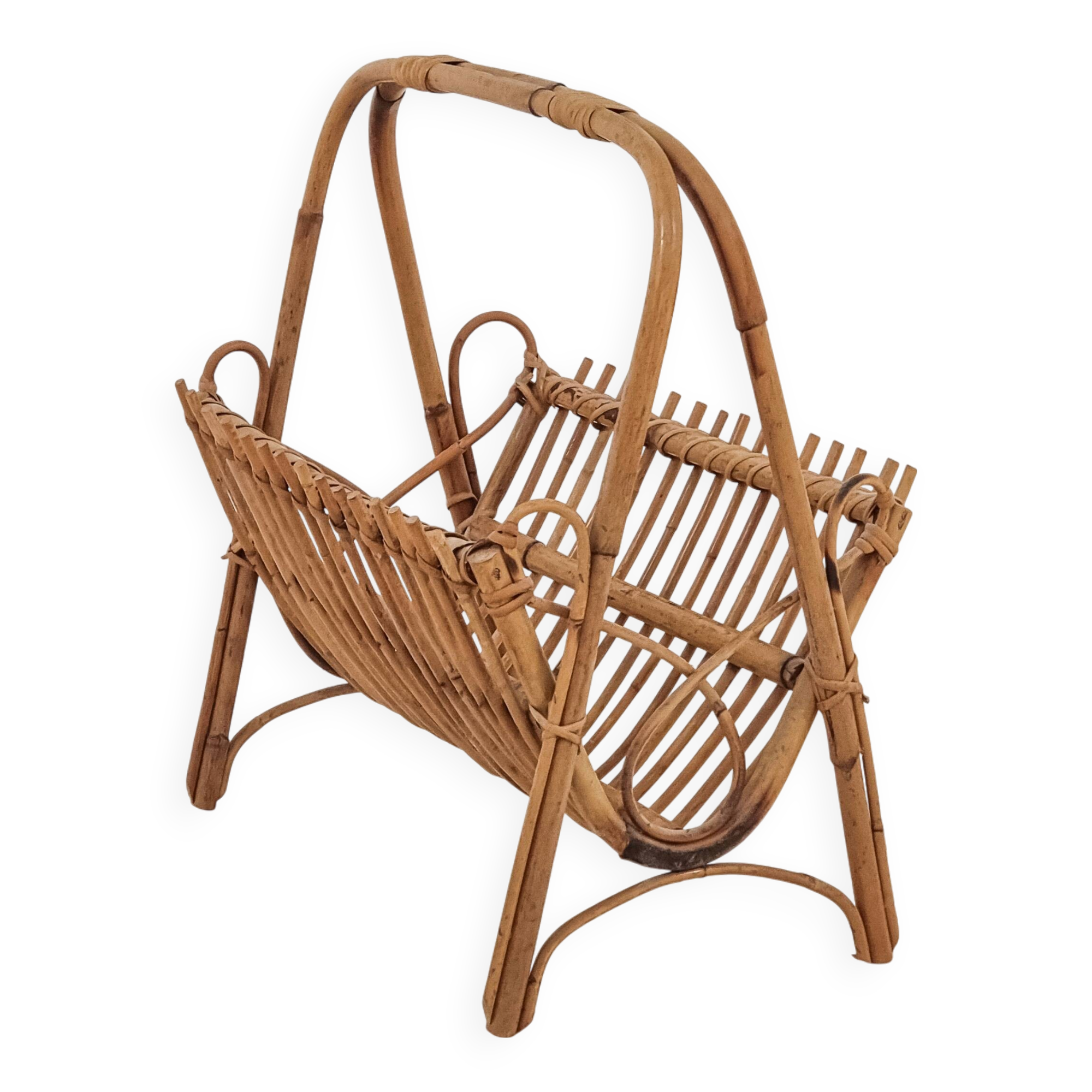 Beautiful 1960s rattan and bamboo magazine rack