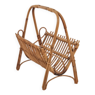 Beautiful 1960s rattan and bamboo magazine rack