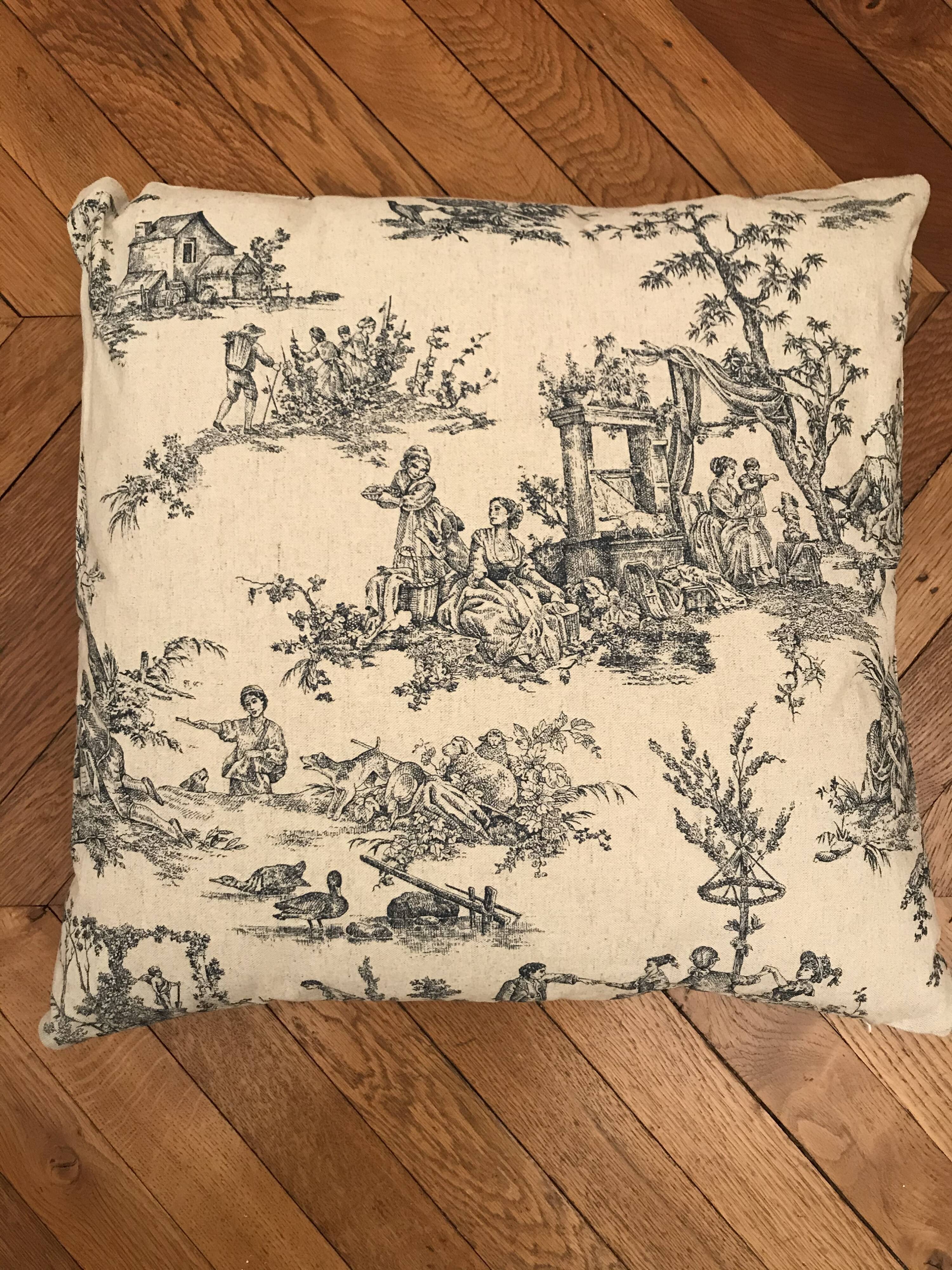 Blue jouy canvas square cushion