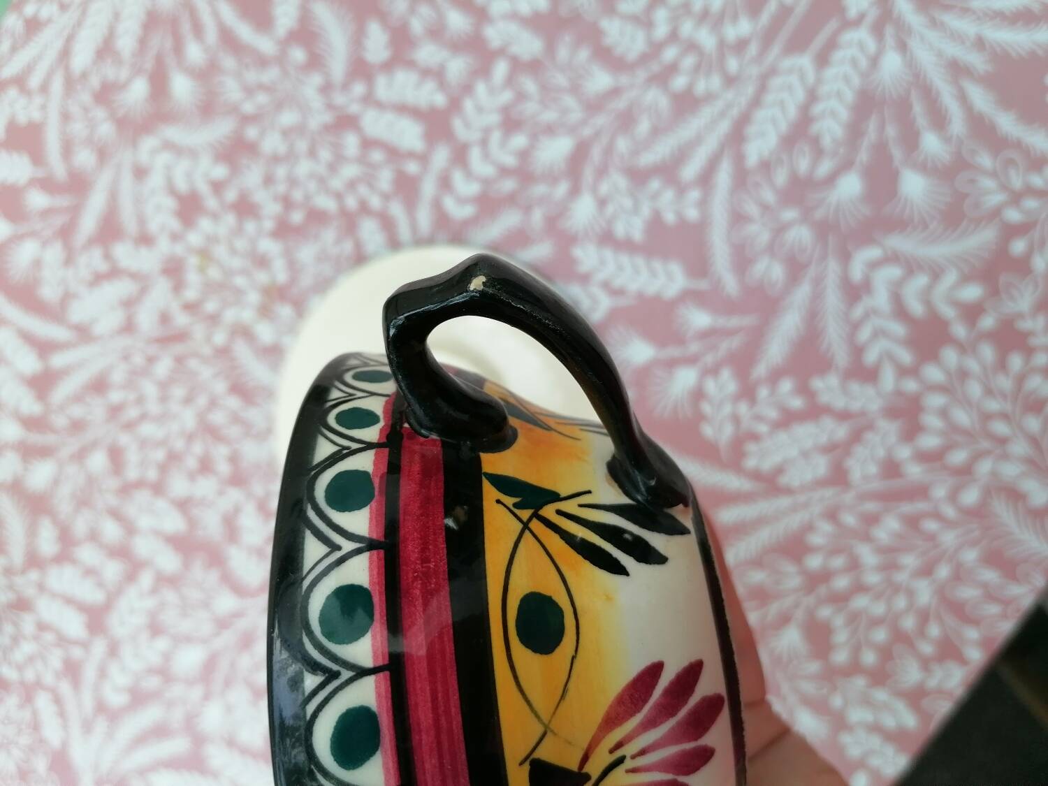 Hand-painted Breton earthenware cup and saucer from St Jean de Bretagne